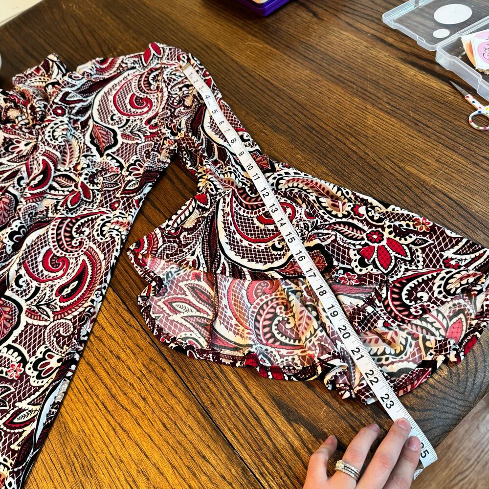 Shelby & Palmer Paisley Bell Sleeve Dress Size 10 Stretch Knit Boho Mod Retro - Picture 11 of 13